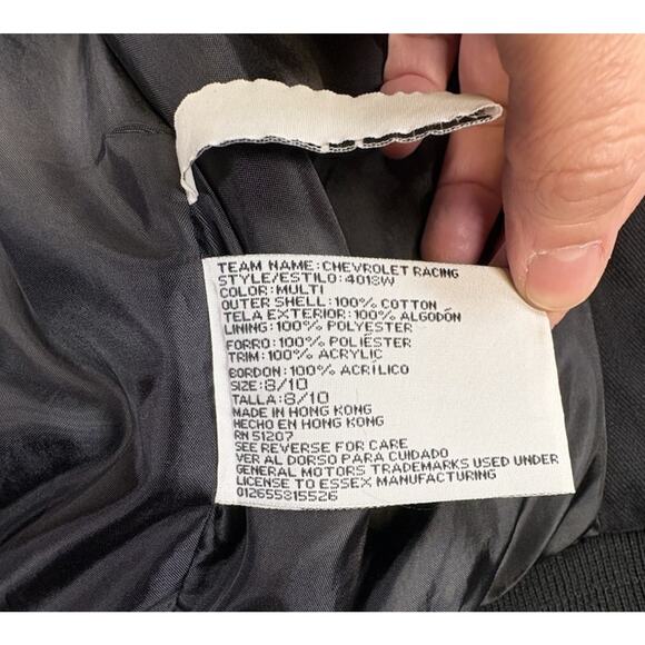Vintage 90s Chevrolet Racing NASCAR Bomber Jacket Child 8/10 Black Essex Chevy - Picture 10 of 10
